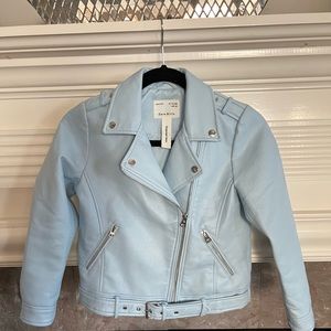 Girls Zara Faux Light Blue Leather jacket! Mint Condition! Size 9/10